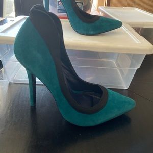 Blue Suede Closed Pointed Toe Heels